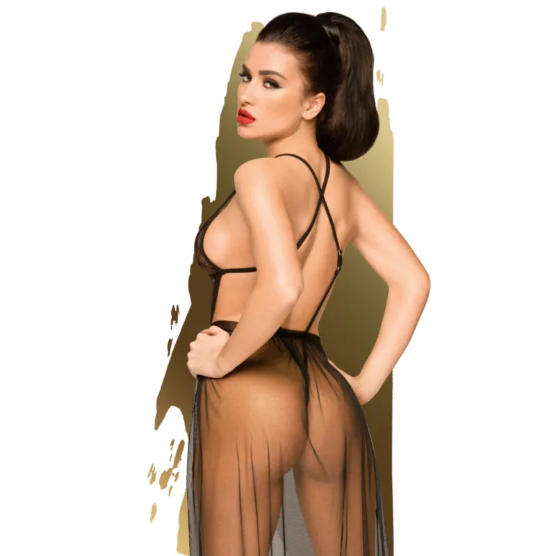 Peignoir Penthouse en dentelle noire nuisette sexy silhouette élégante collection lingerie sensuelle