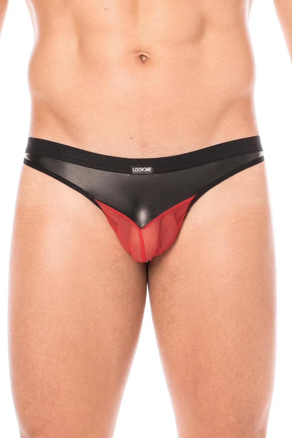 Jock Résille Rouge Simili Cuir Noir Sexy