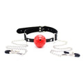 ensemble bondage complet bdsm bâillon balle 4cm pinces tétons réglables chaînes 30cm longueur 61cm matériau PU plastique noir