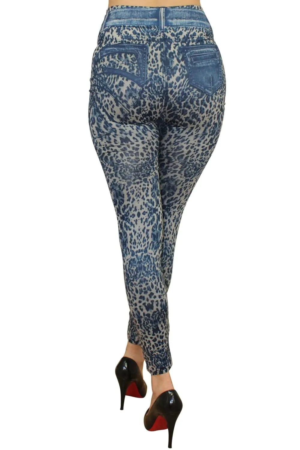 Legging Bleu Extensible Léopard Jean Effet