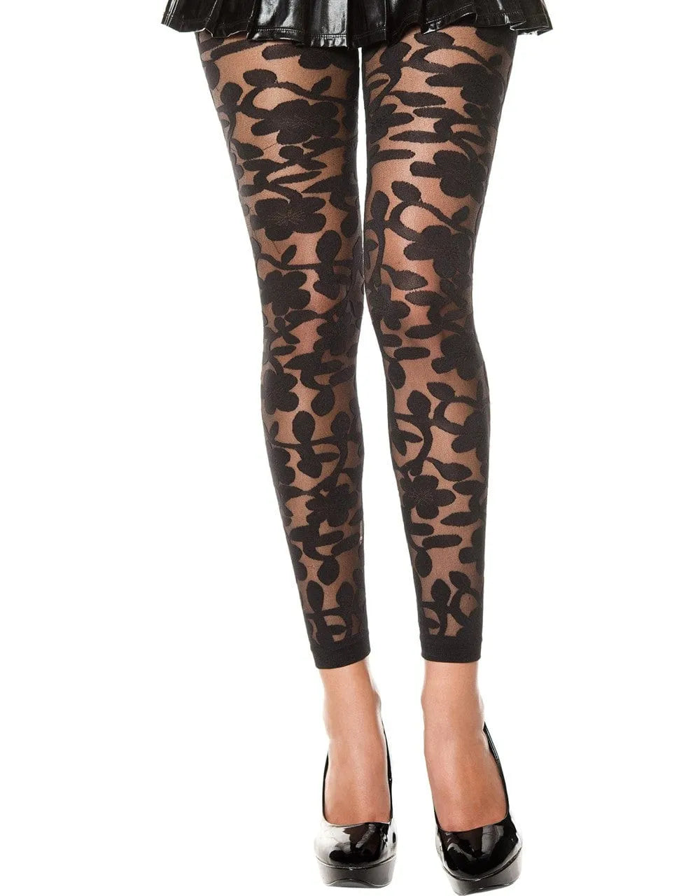 Leggings Noirs Transparents Motif Fleuri Moderne