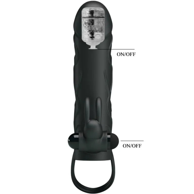 Manchon Pénien En Silicone Vibrant Imperméable Noir