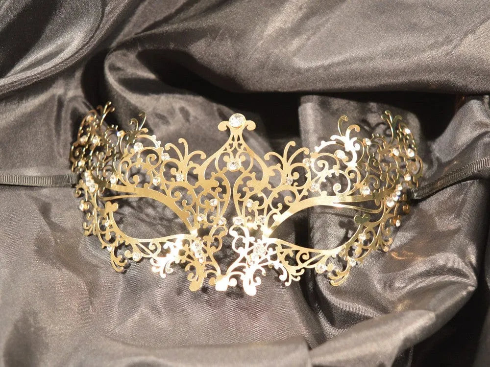 Masque Vénitien Doré Avec Strass Pour Soirées Élégantes