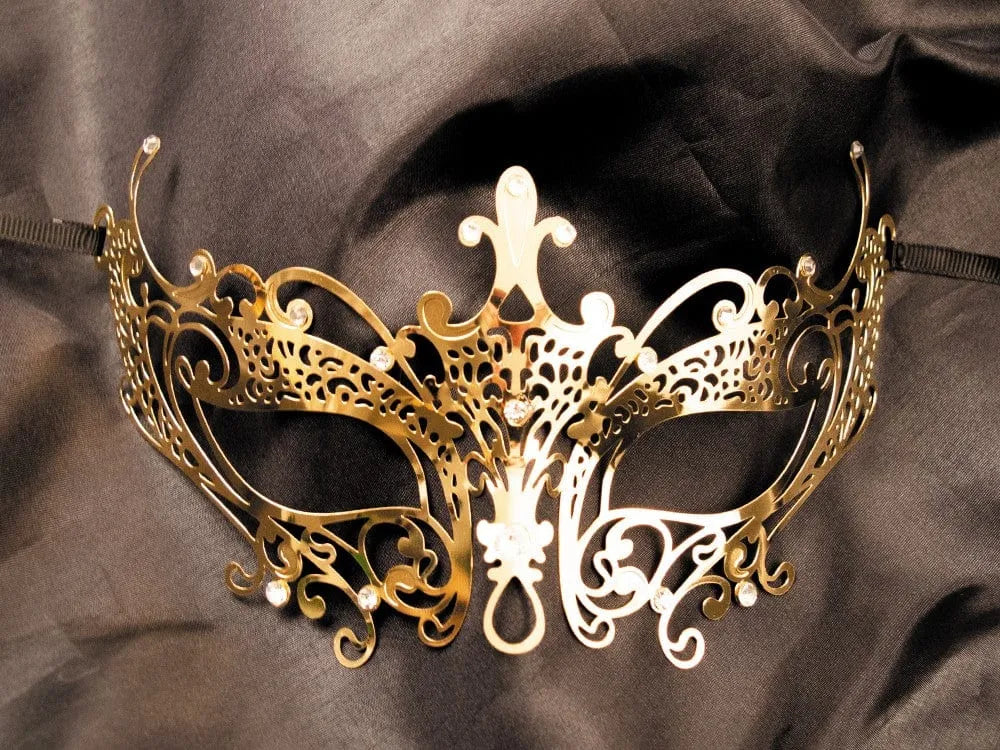 Masque Vénitien Doré Avec Strass Pour Soirées Élégantes