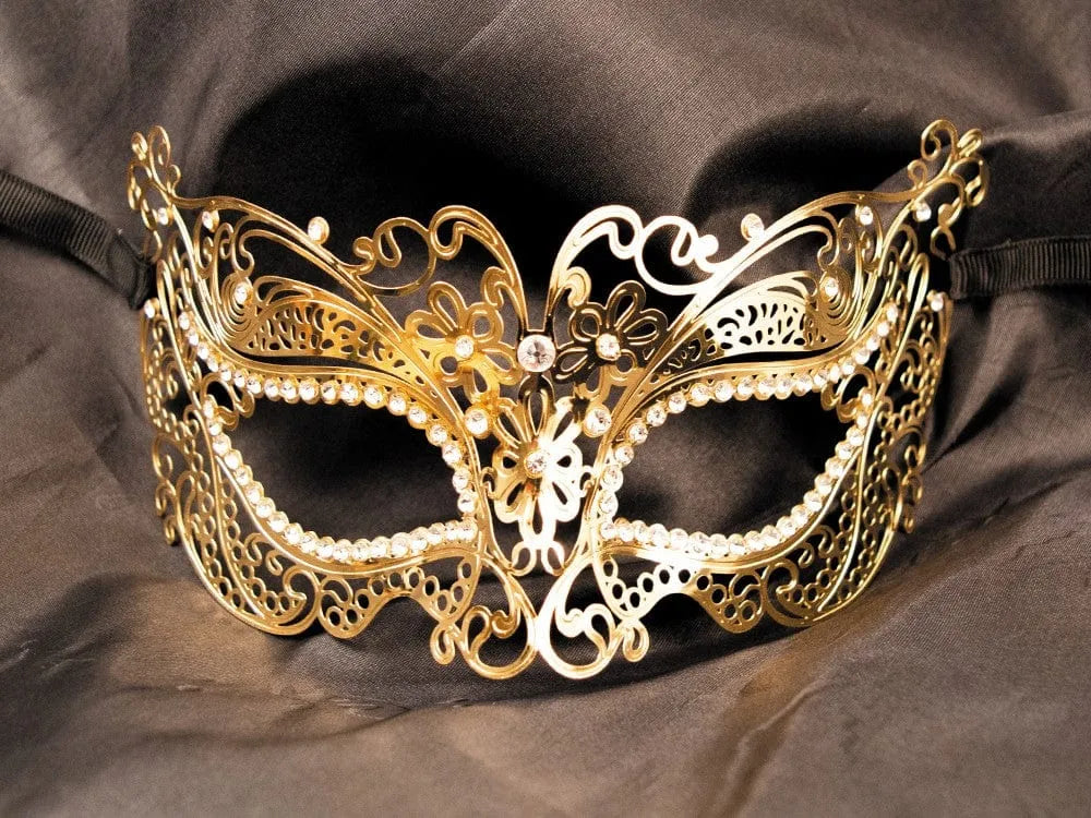 Masque Vénitien Doré En Métal Avec Strass