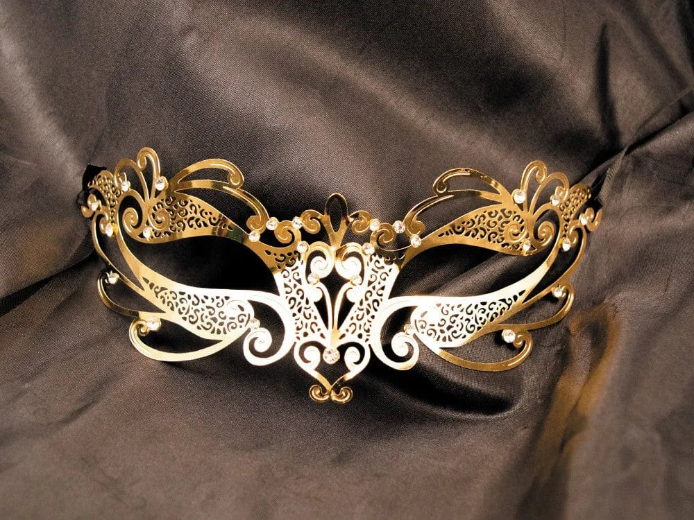 Masque Vénitien Doré En Métal Avec Strass