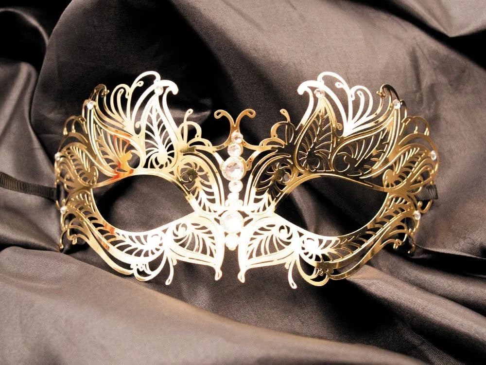 Masque Vénitien Doré En Métal Avec Strass