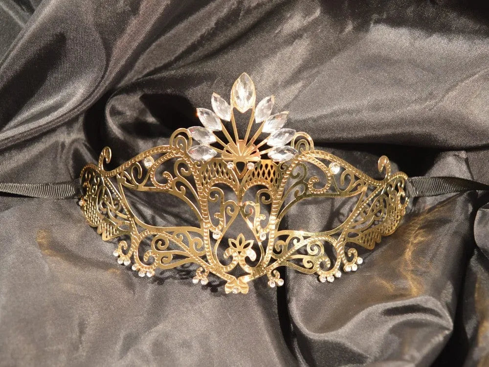 Masque Vénitien Doré En Métal Et Strass Pour Soirées Élégantes