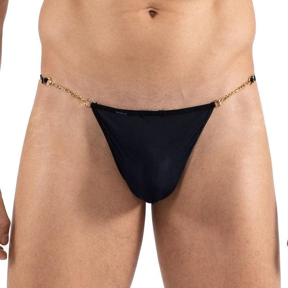 Mini String Noir Avec Chaînette Pour Hommes Audacieux