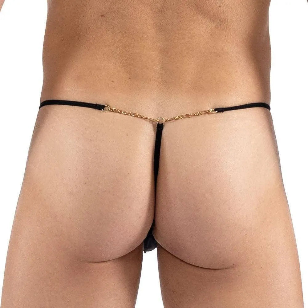 Mini String Noir Avec Chaînette Pour Hommes Audacieux