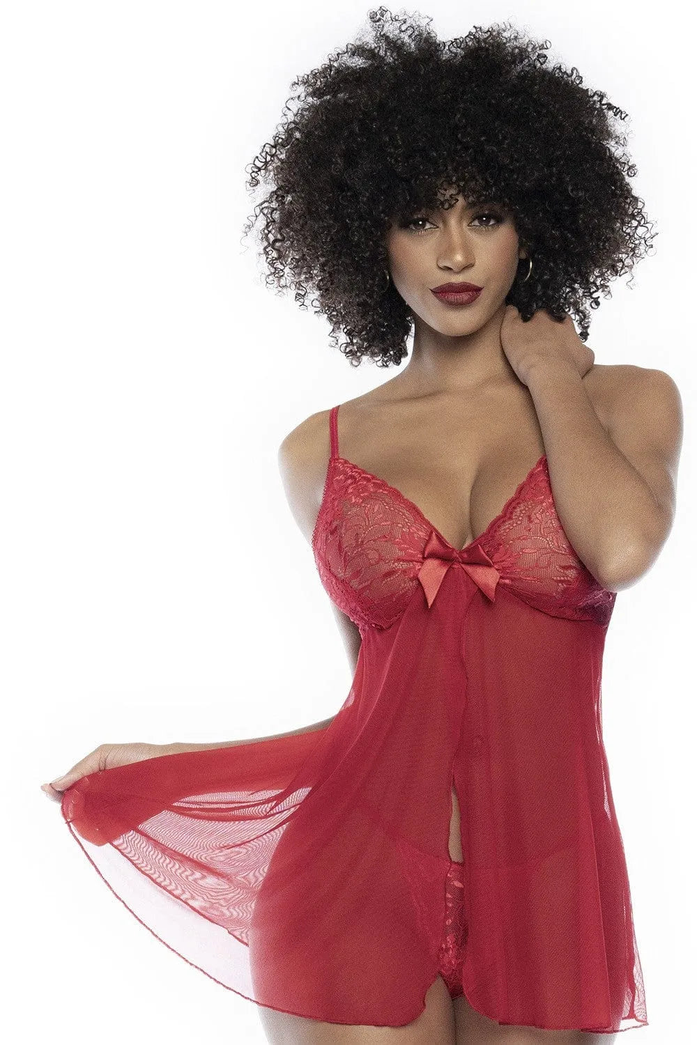 Nuisette Babydoll Dentelle Florale Rouge Romantique