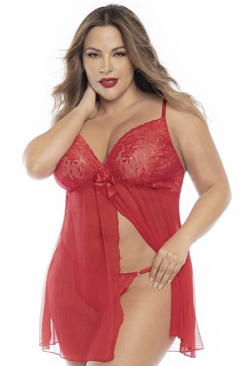 Nuisette Babydoll Grande Taille Rouge En Dentelle