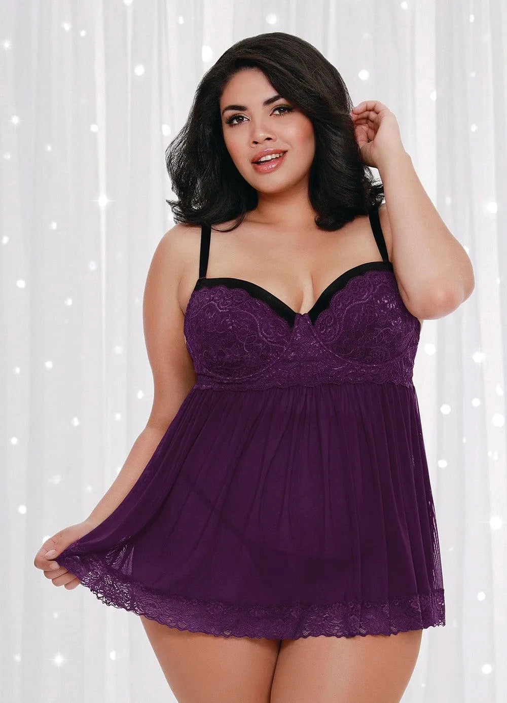 Nuisette Grande Taille Aubergine Dentelle