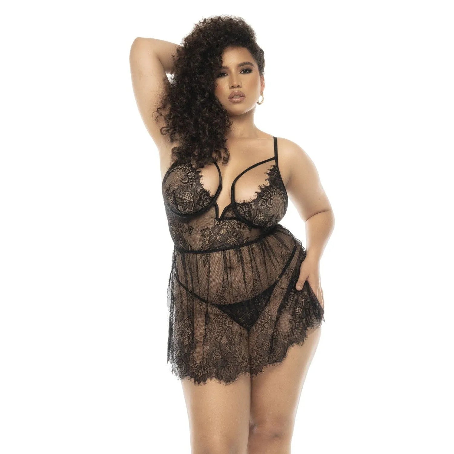 Nuisette Grande Taille Dentelle Noire Soutien Mapalé