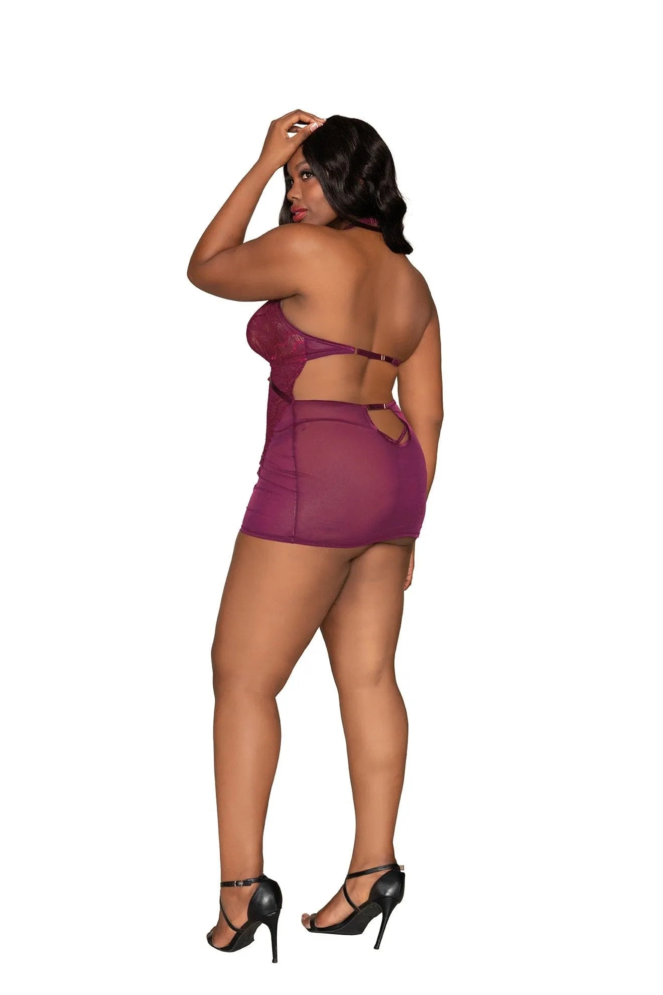 Nuisette Grande Taille Dentelle Résille Dos Nu