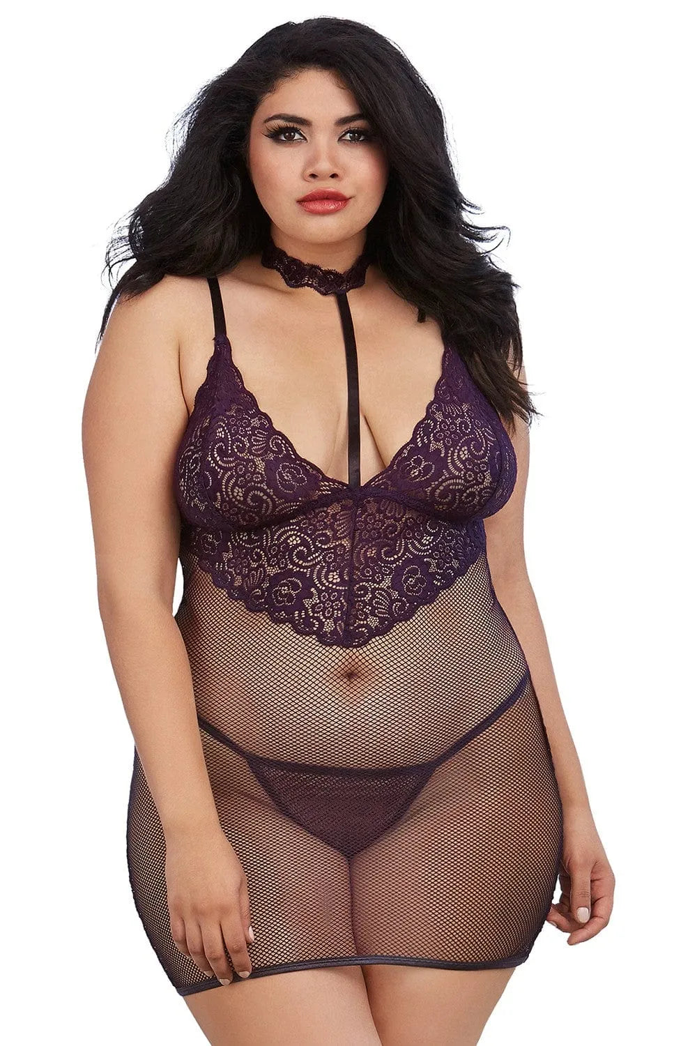 Nuisette Grande Taille Dentelle Résille Élégante