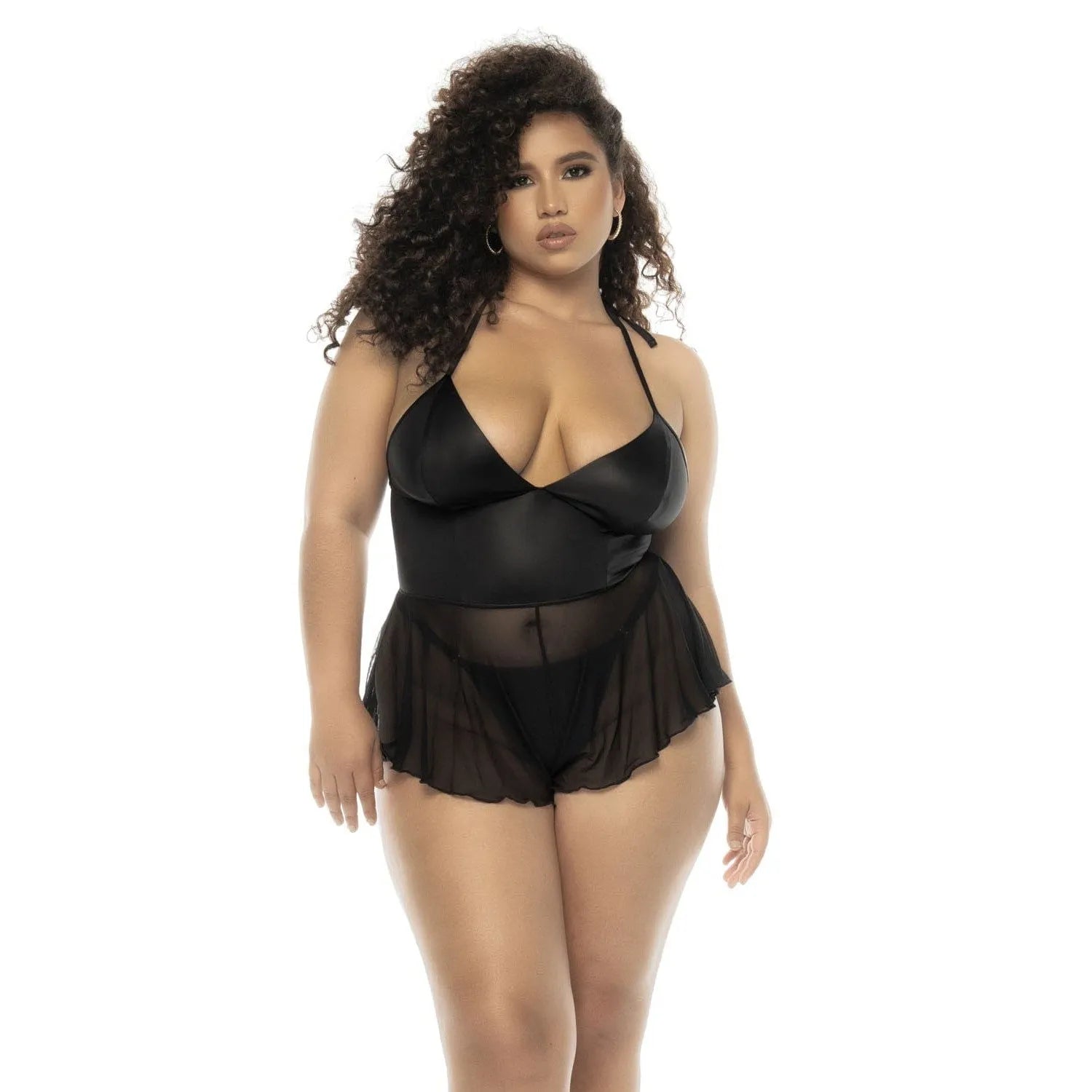 Nuisette Grande Taille Noire Aspect Mouillé