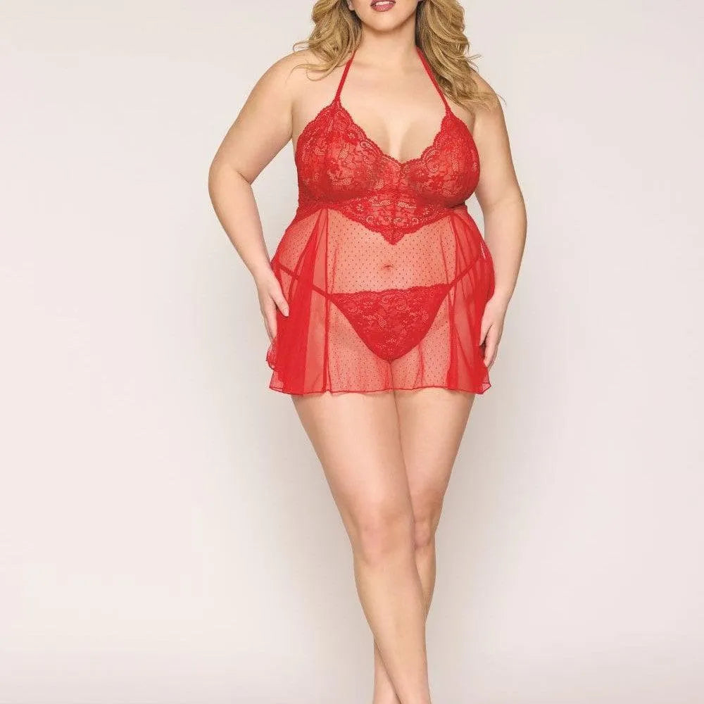 Nuisette Grande Taille Rouge Résille À Pois
