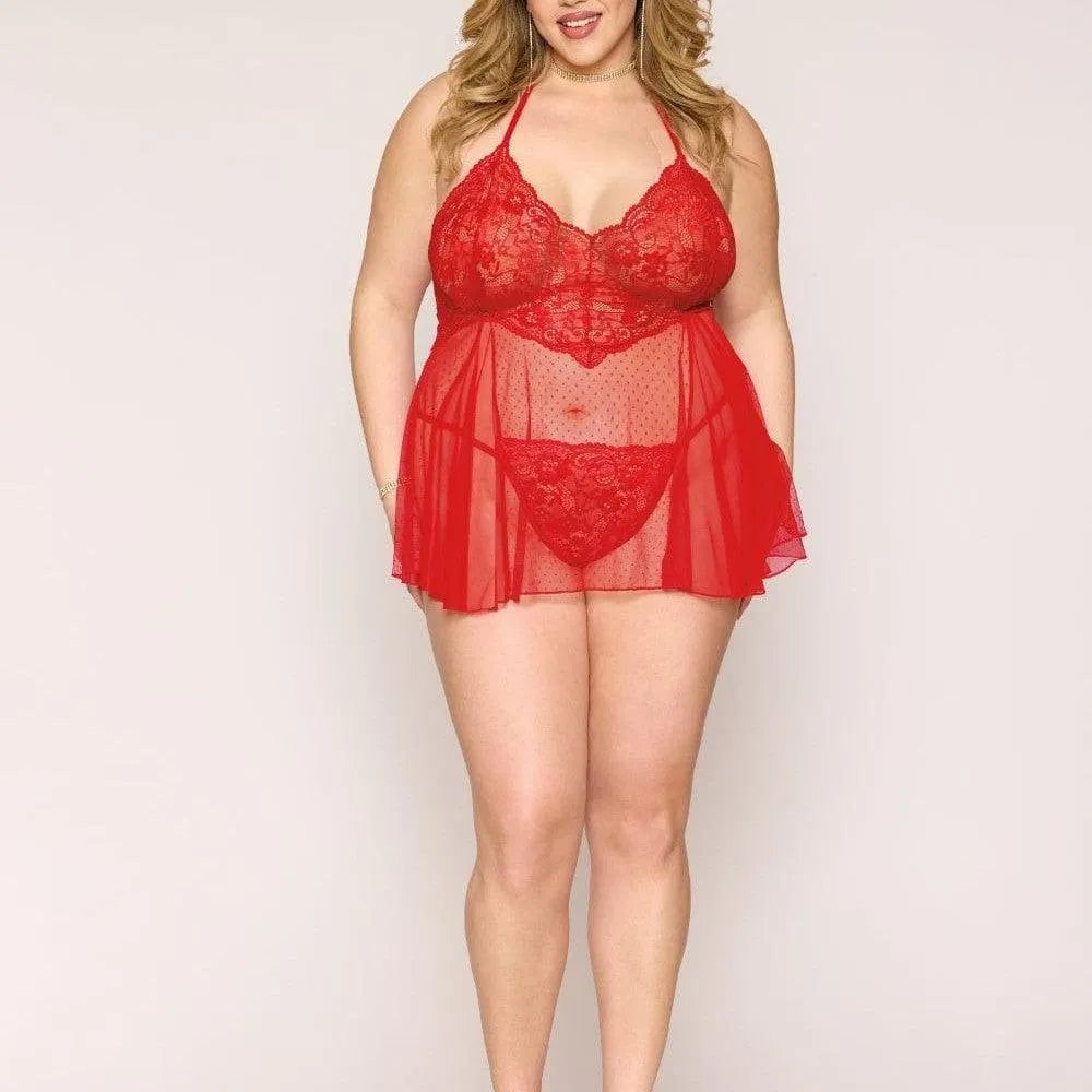 Nuisette Grande Taille Rouge Résille À Pois