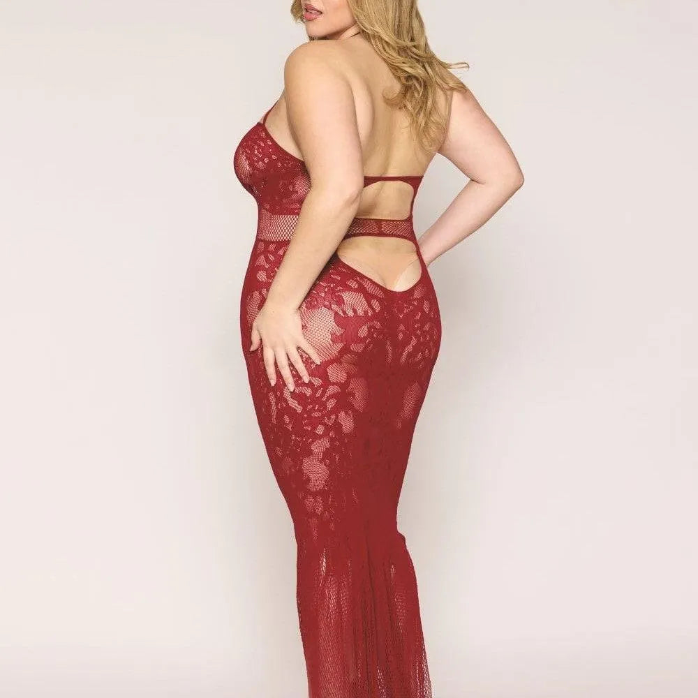 Nuisette Longue Grande Taille Résille Florale