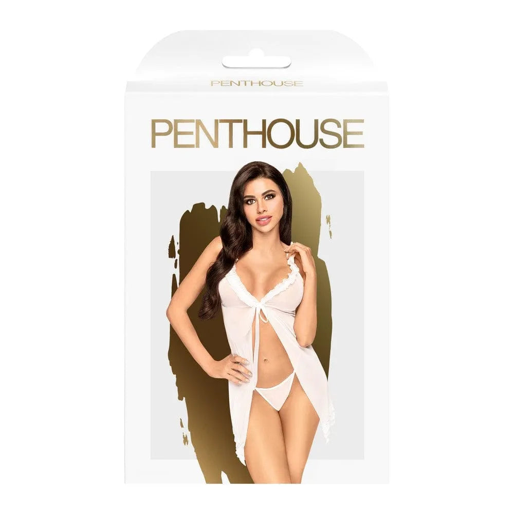 Nuisette String Dentelle Blanche Semi-Transparente