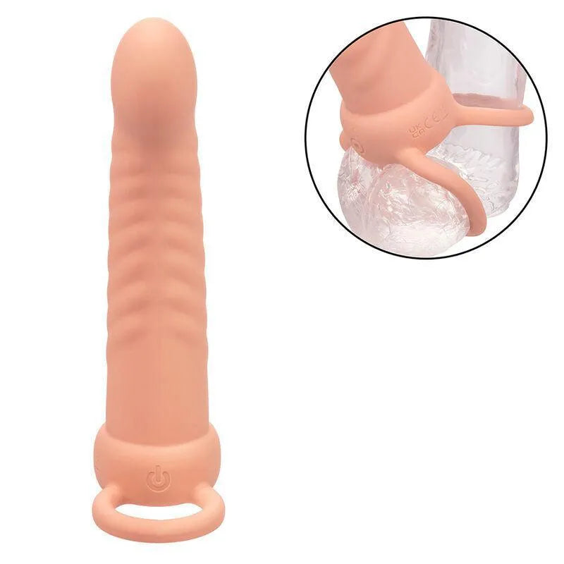 Pénétrateur Double Silicone Nervuré Rechargeable Pour Double Pénétration