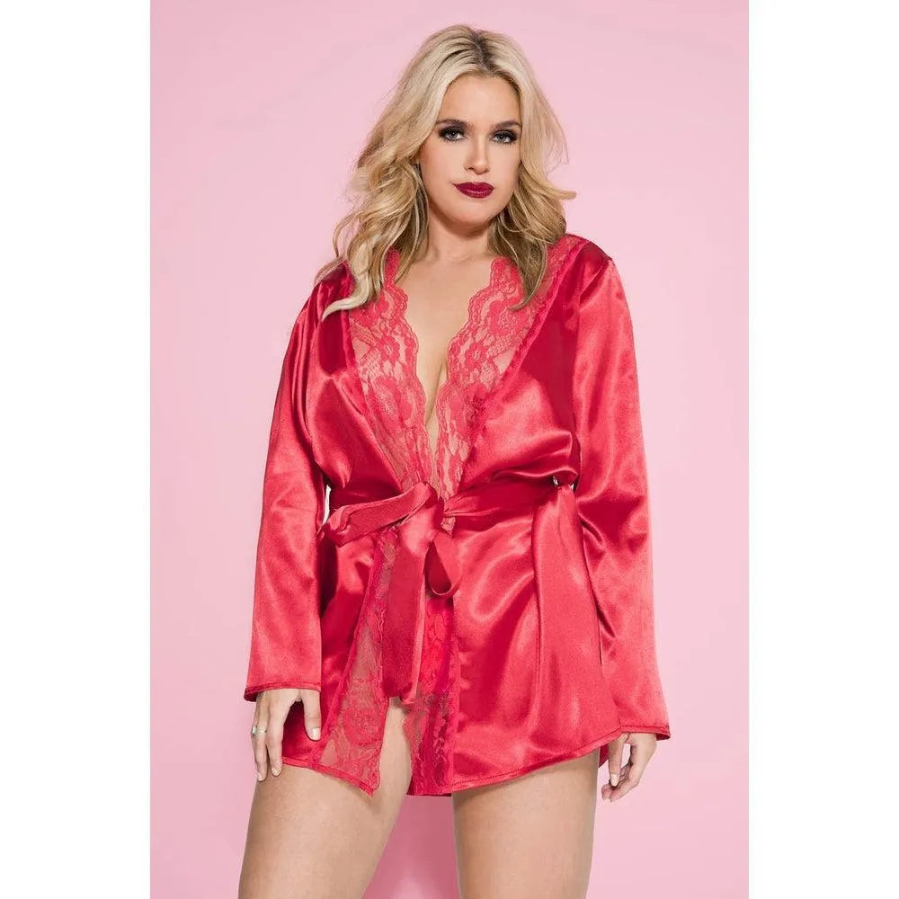 Peignoir Satin Dentelle Manches Longues Luxe