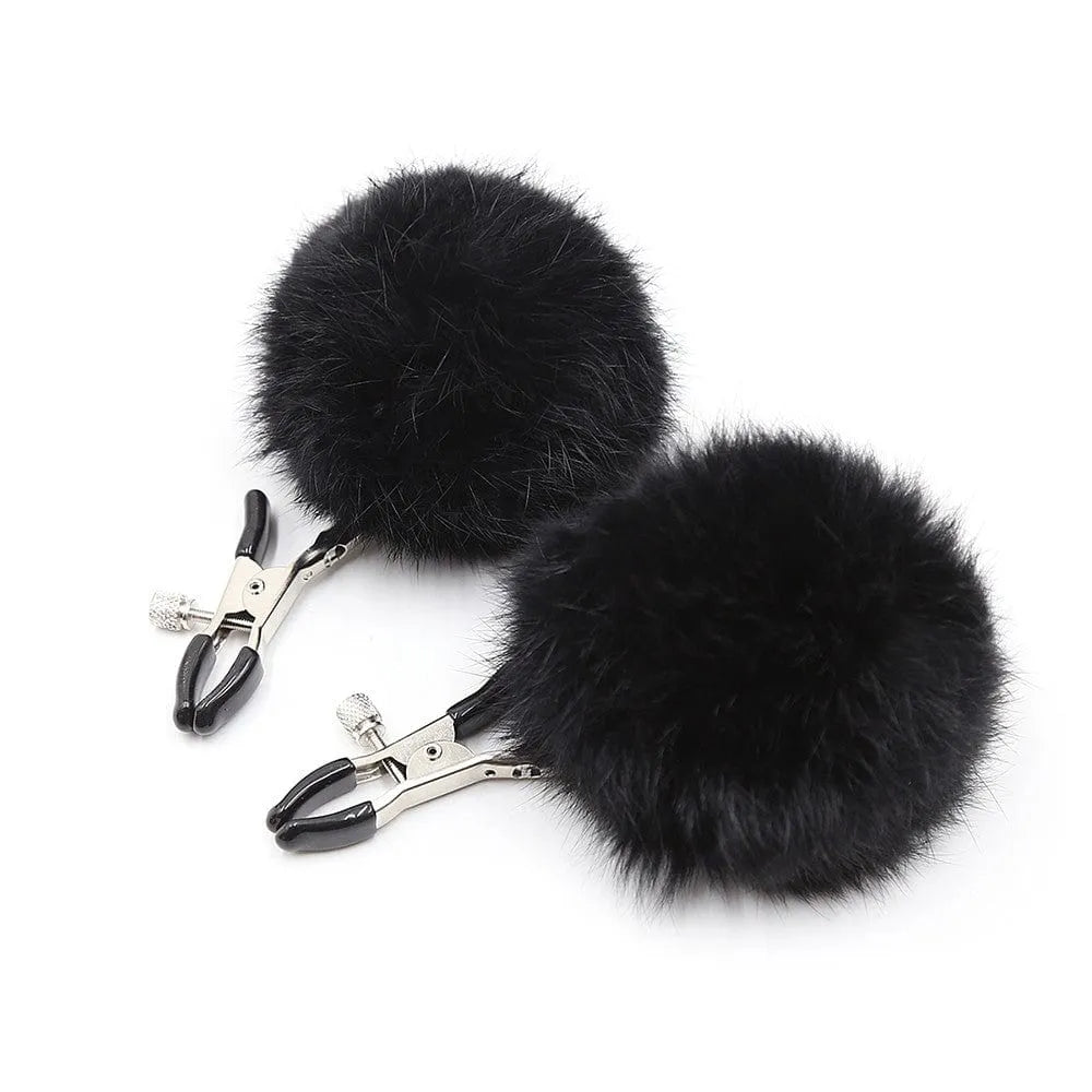 Pinces À Seins Bdsm Réglables Avec Pompons Noirs