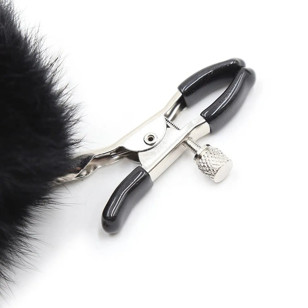 Pinces À Seins Bdsm Réglables Avec Pompons Noirs
