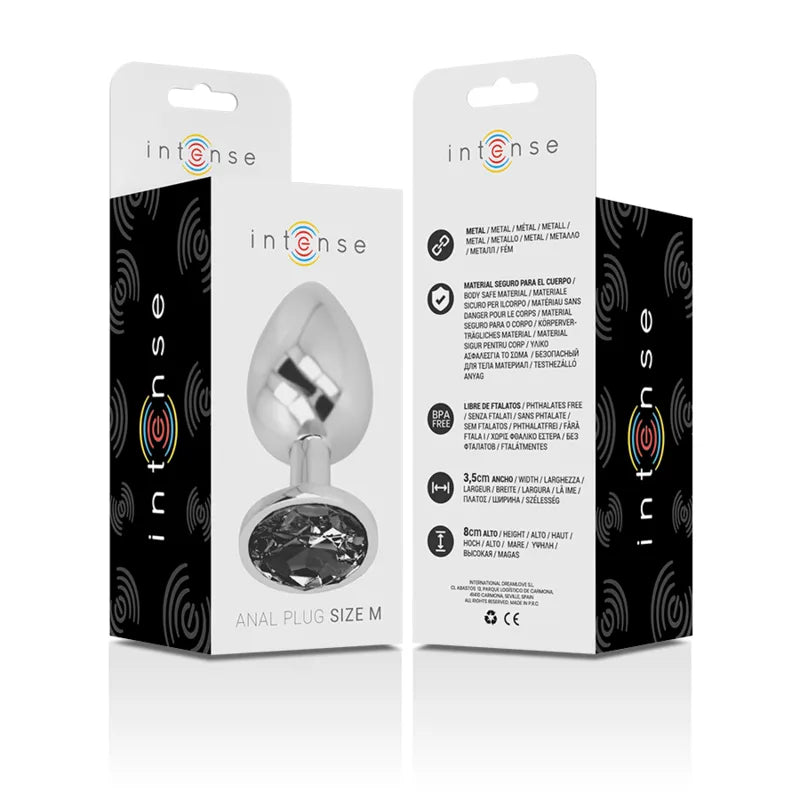 Bijou anal métal argenté avec diamant scintillant, design luxueux et élégant, pour stimulation sensorielle raffinée.