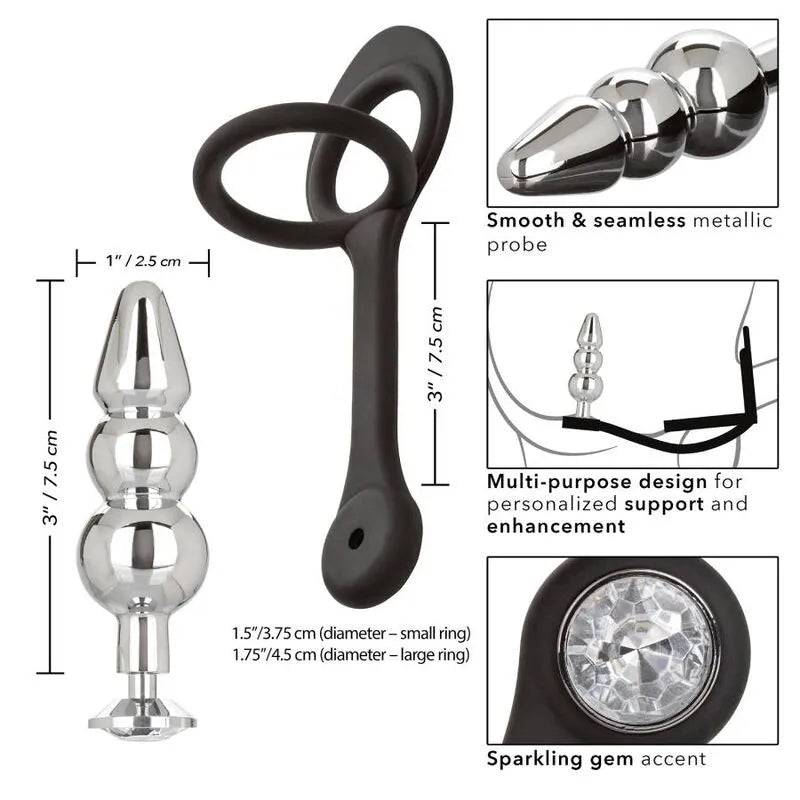 Plug Anal Perlé En Métal Avec Rehausseur En Silicone