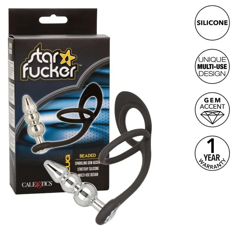 Plug Anal Perlé En Métal Avec Rehausseur En Silicone