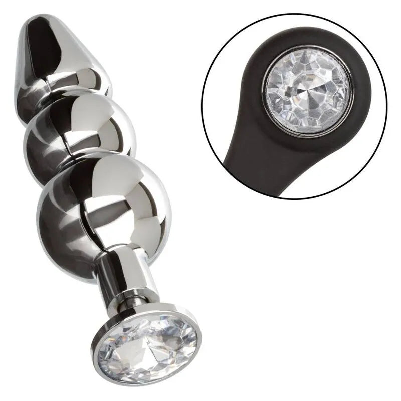 Plug Anal Perlé En Métal Avec Rehausseur En Silicone