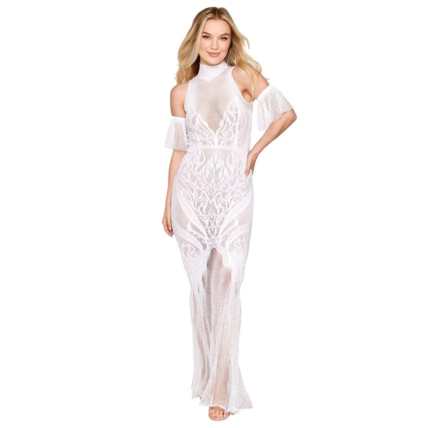 Robe Bodystocking Blanche Dentelle Sans Couture