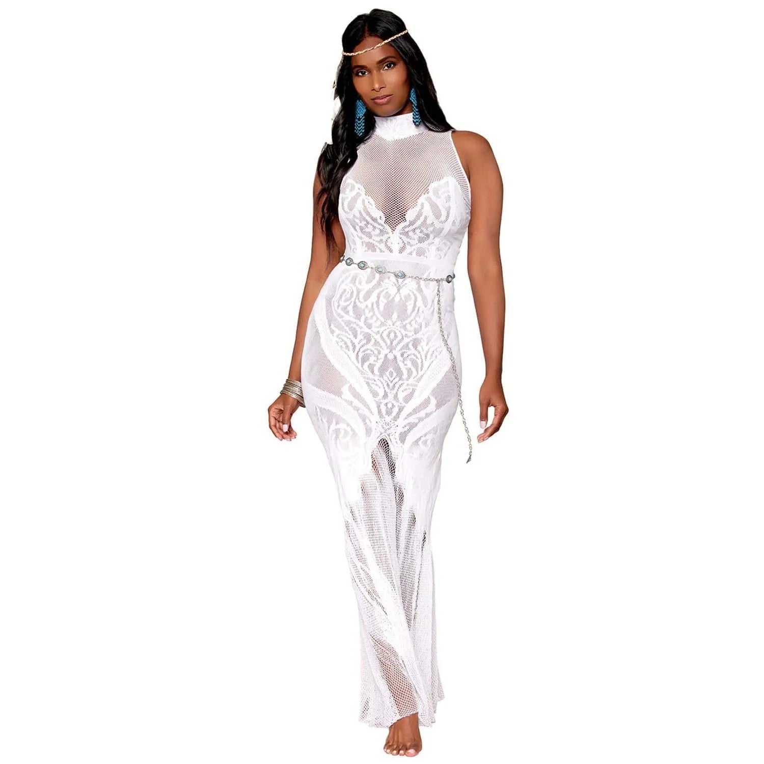 Robe Bodystocking Blanche Dentelle Sans Couture