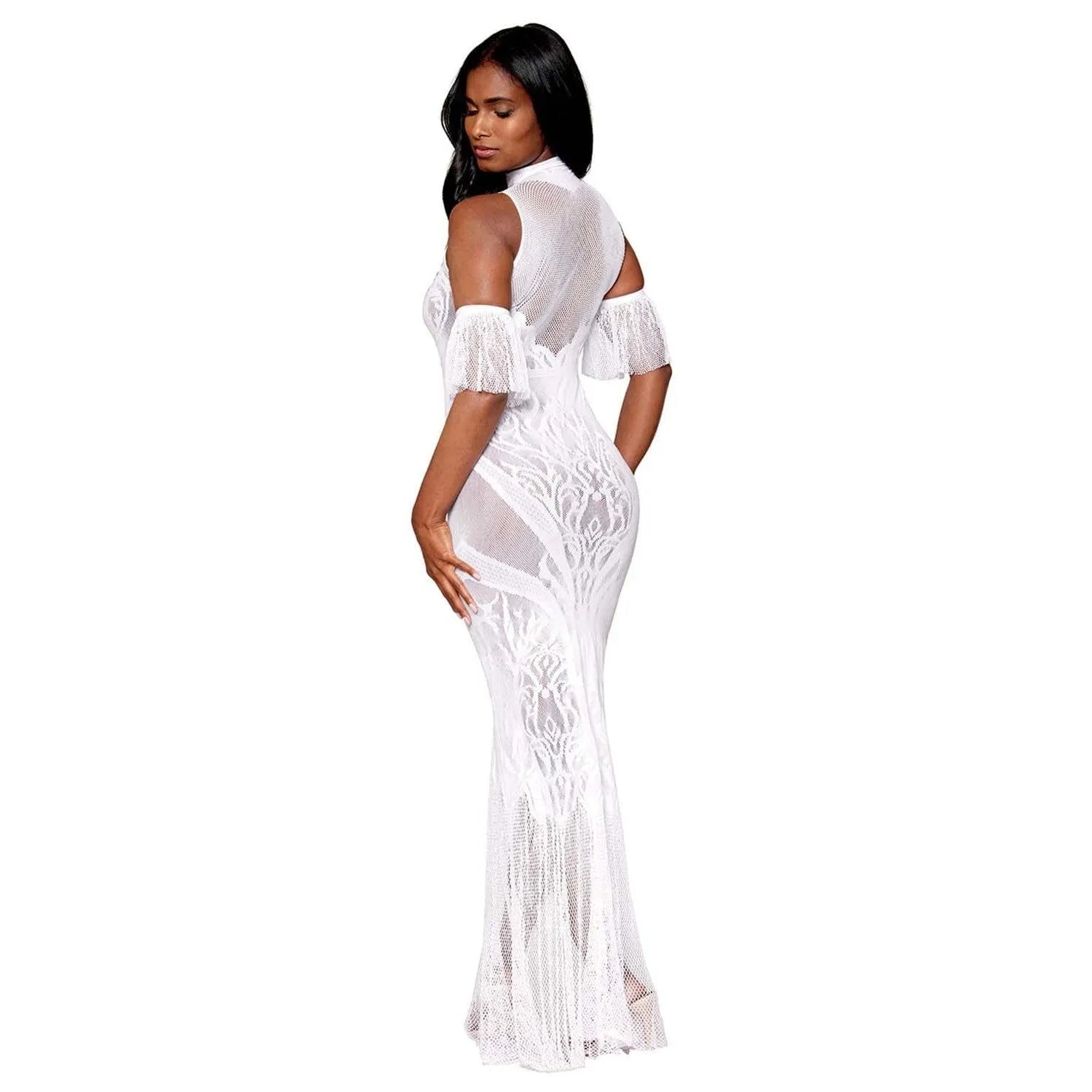 Robe Bodystocking Blanche Dentelle Sans Couture