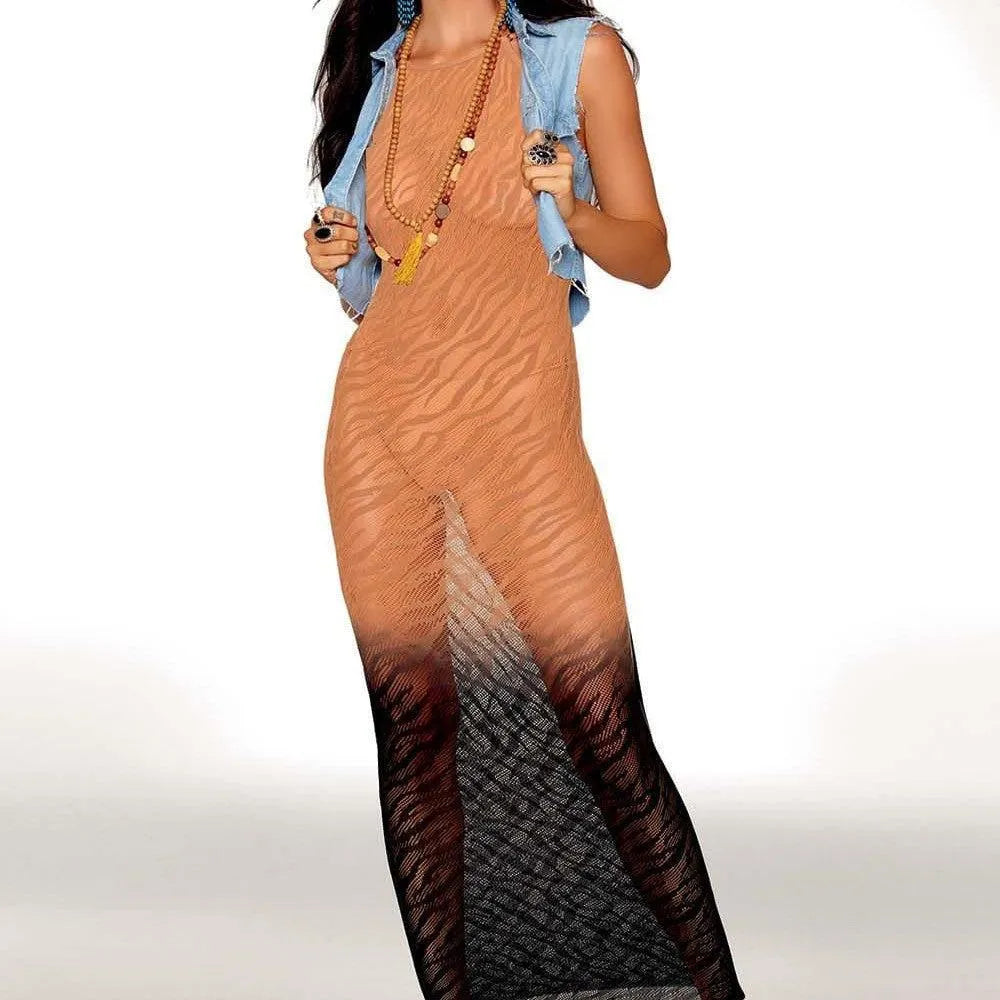 Robe Bodystocking Cuivrée Moulante Transparente