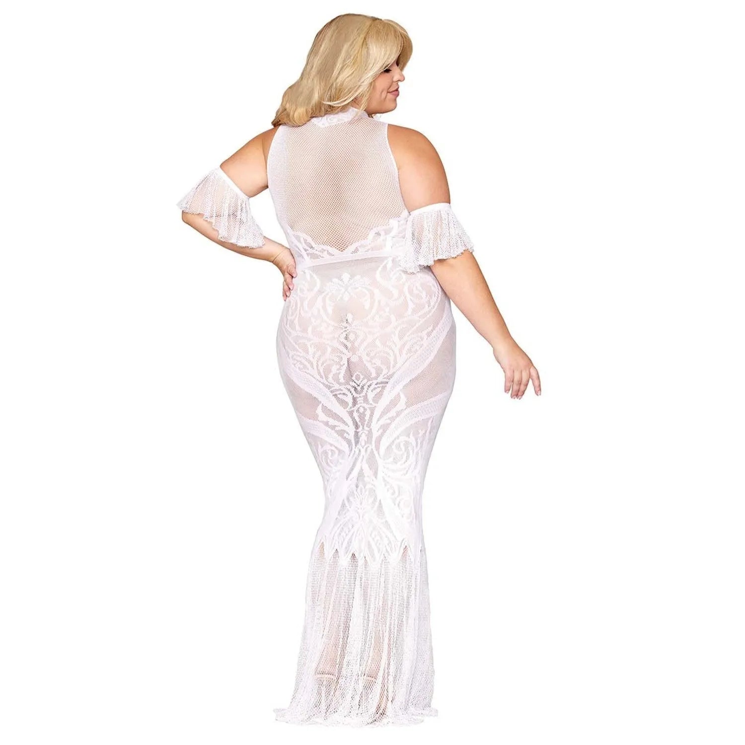 Robe Bodystocking Grande Taille Dentelle Blanche Sans Couture