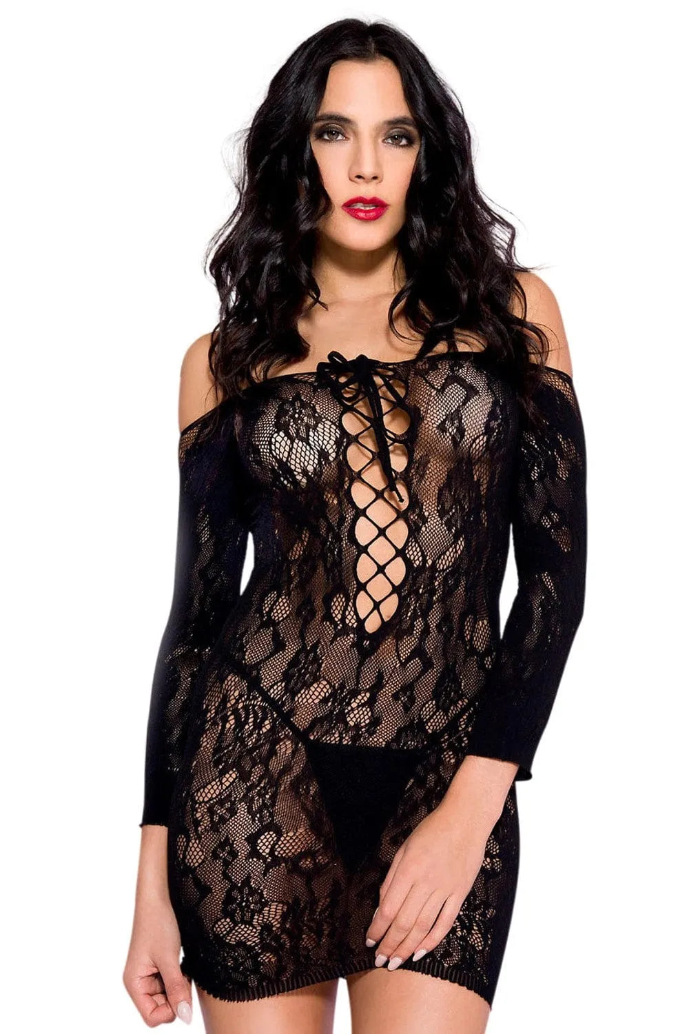 Robe Courte Noire Sexy Dentelle Florale