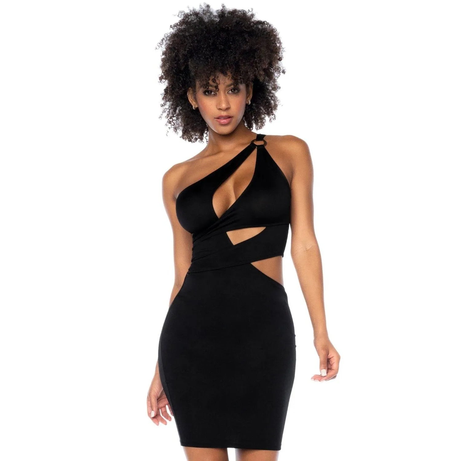 Robe Noire Asymétrique Avec Détails Anneau