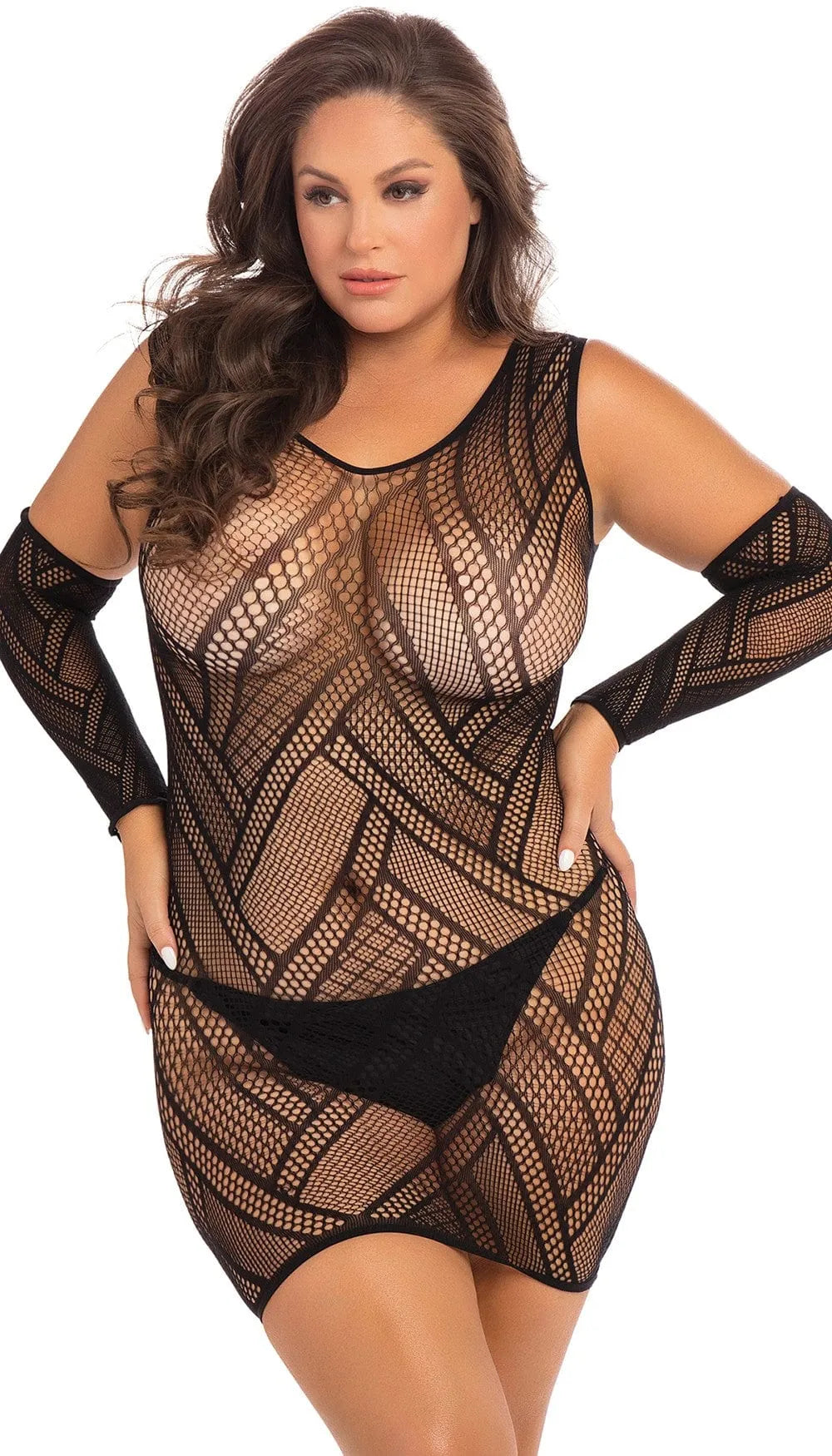 Robe Nuisette Résille Noire Grande Taille Sexy