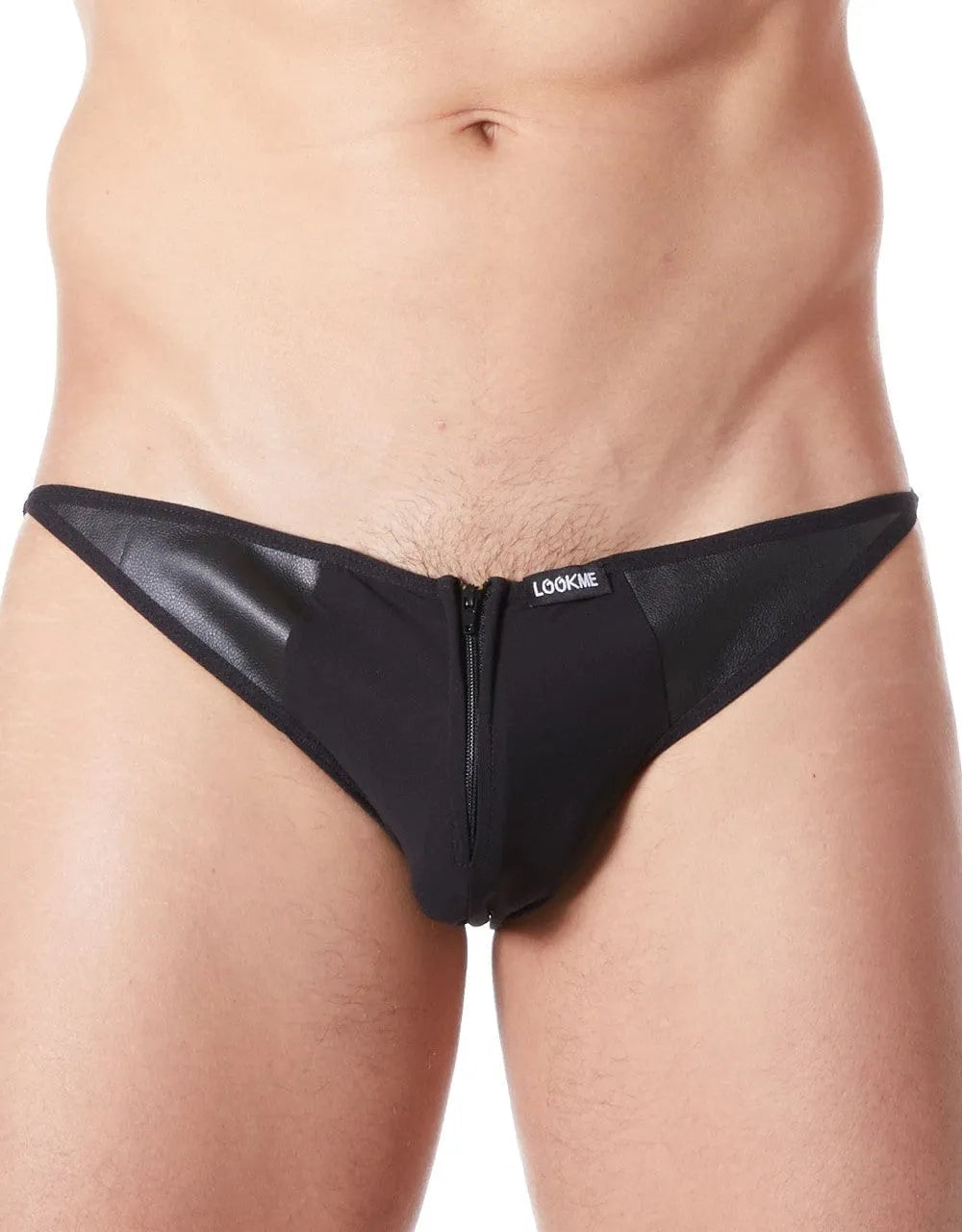 Slip Brief Noir Sexy Avec Fermeture Éclair Et Côtés Style Cuir