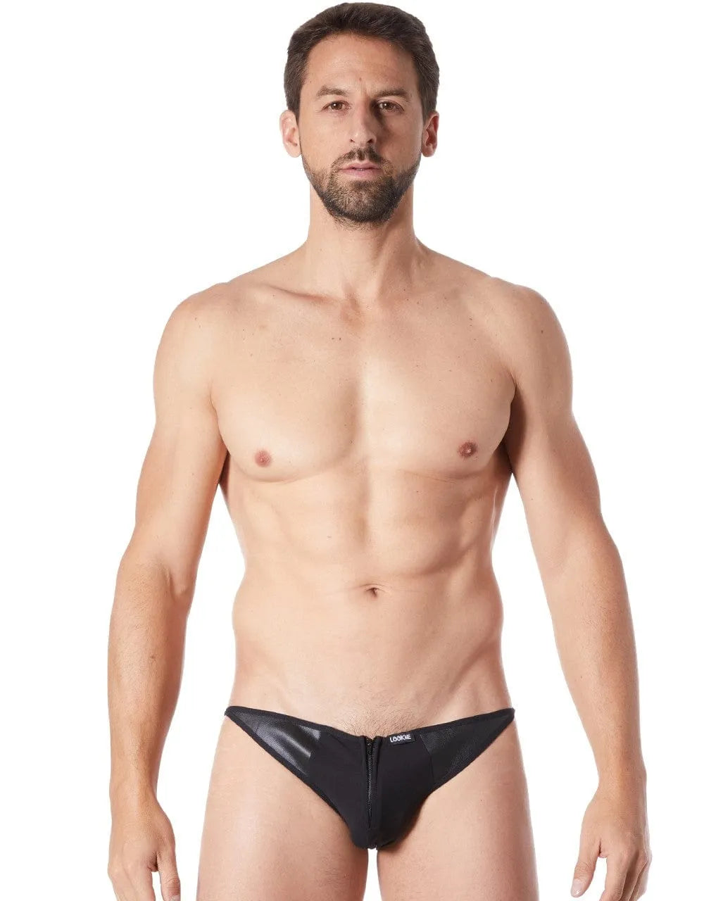 Slip Brief Noir Sexy Avec Fermeture Éclair Et Côtés Style Cuir