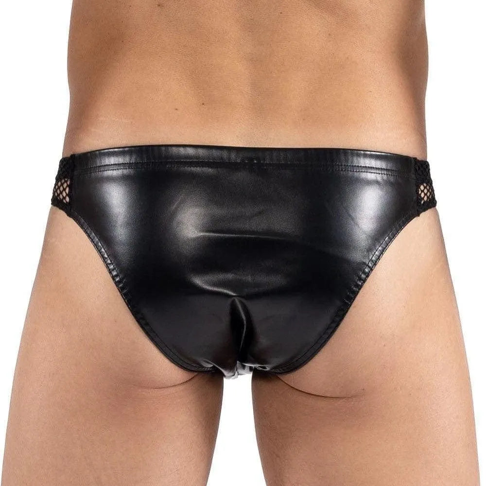 Slip Masculin En Simili Cuir Résille Brodée
