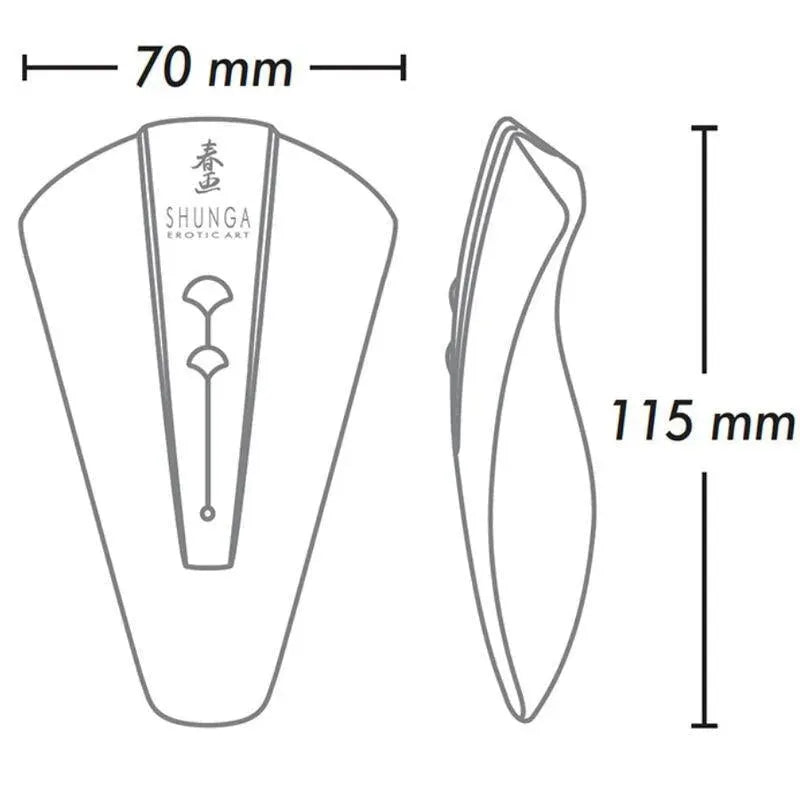 Stimulateur clitoridien ergonomique en silicone hypoallergénique, forme courbée, étanche, dimensions 70x115mm.