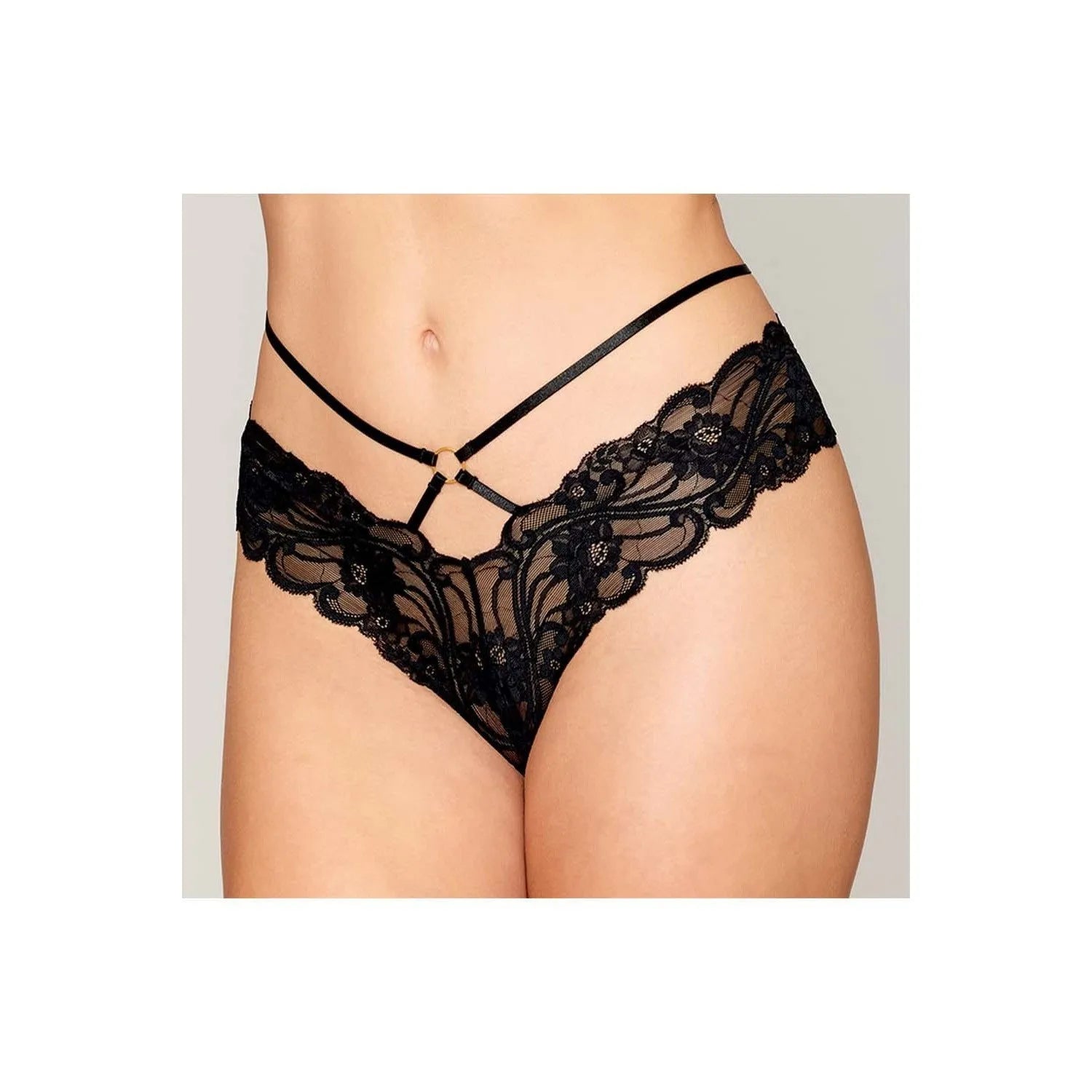 String En Dentelle Noire Ouvert À L'Entrejambe