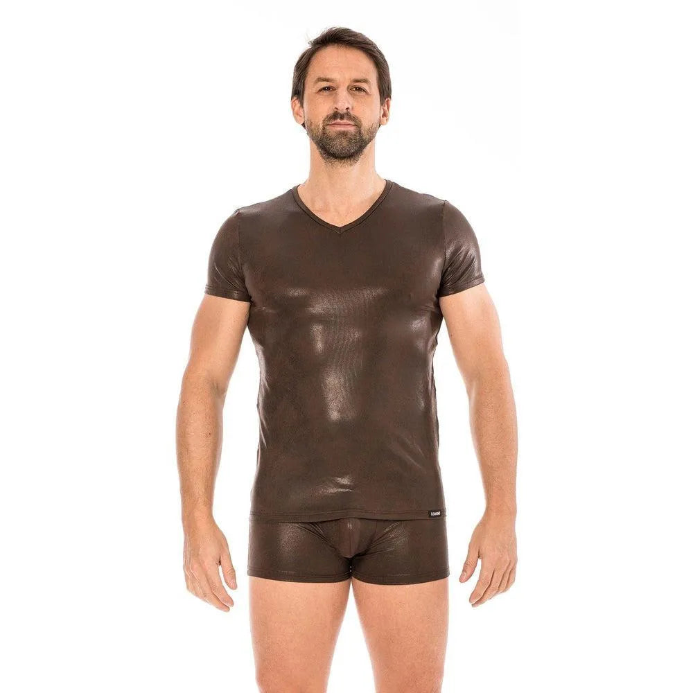 T-Shirt Marron Simili Cuir Masculin