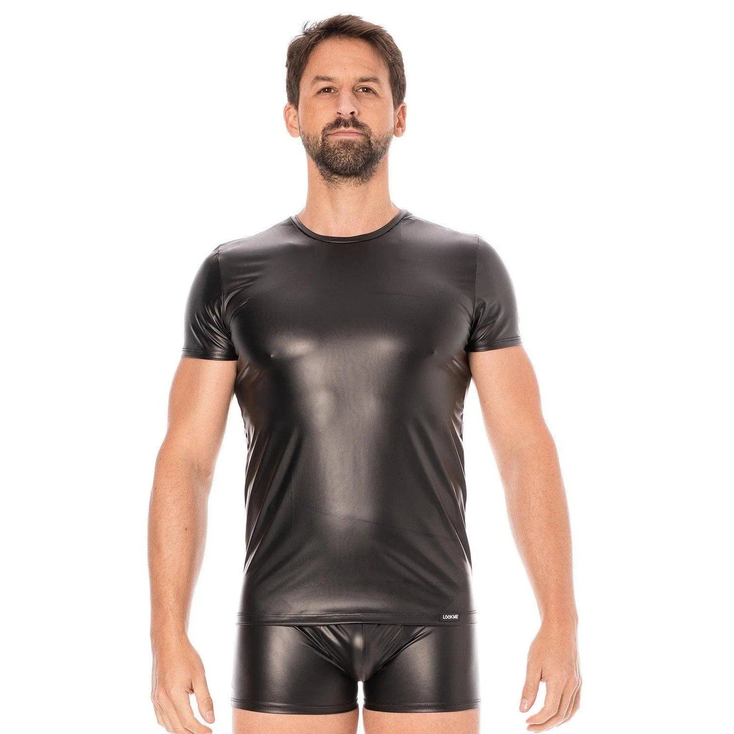 T-Shirt Noir En Simili Cuir Confortable Pour Jeux De Domination