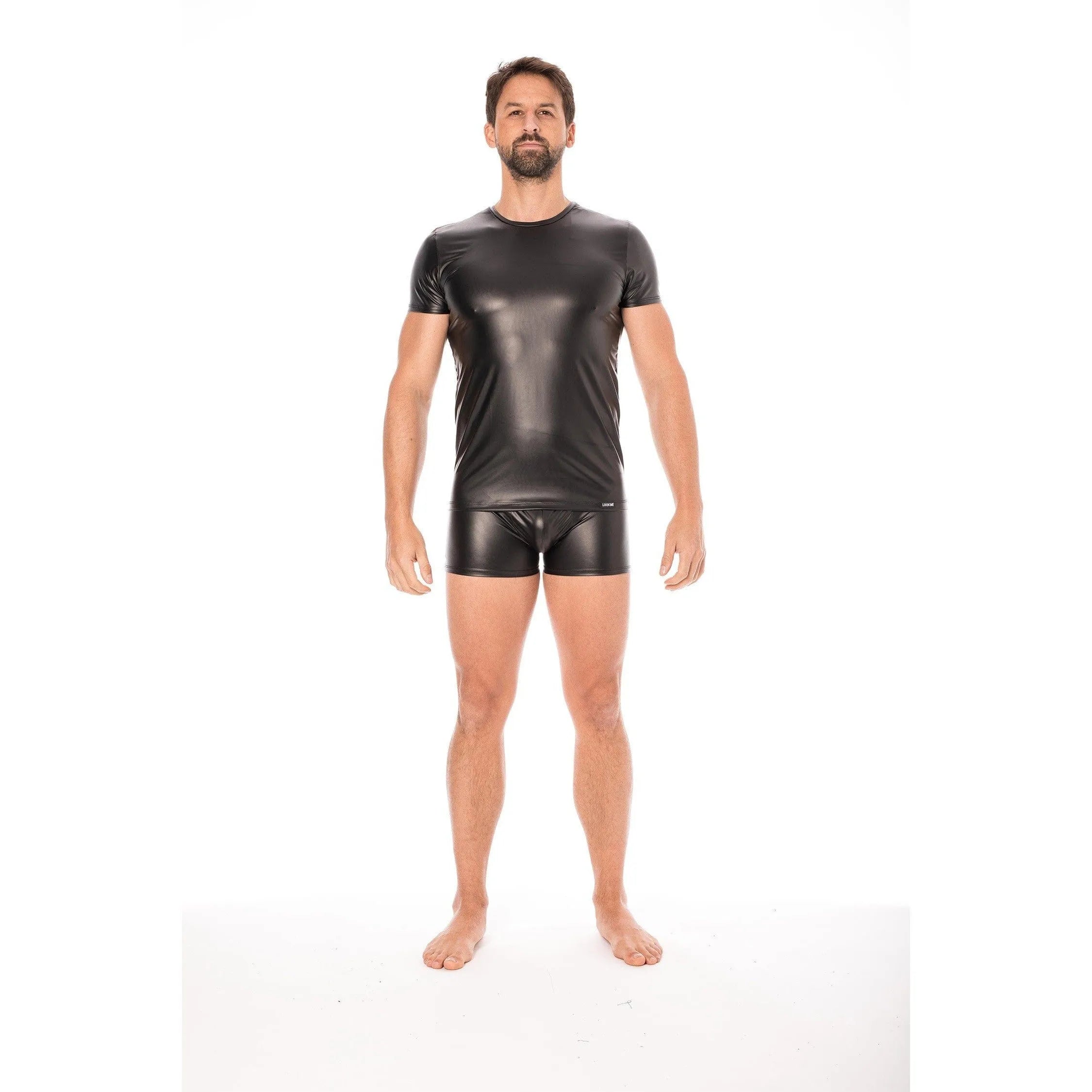 T-Shirt Noir En Simili Cuir Confortable Pour Jeux De Domination