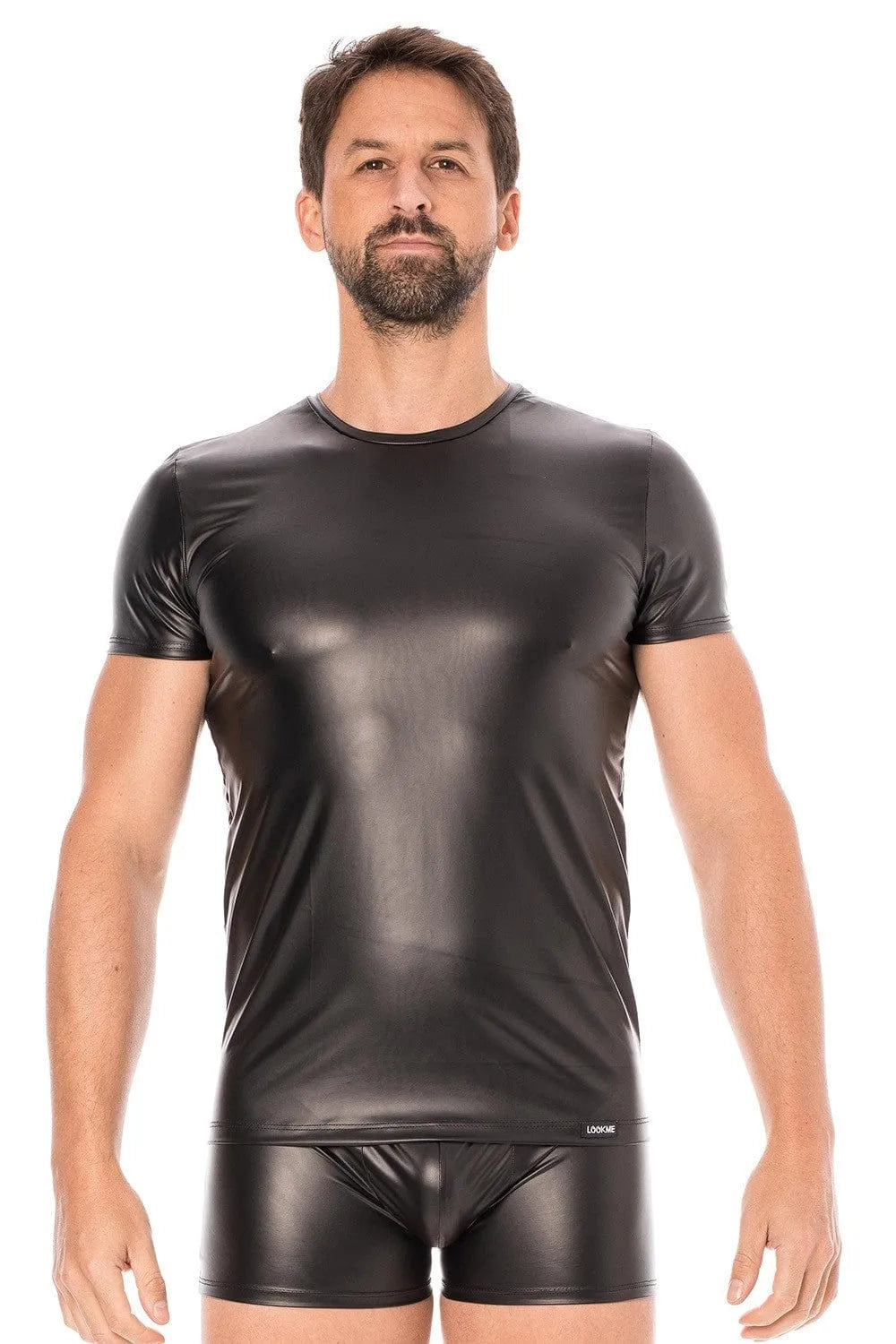 T-Shirt Noir En Simili Cuir Pour Jeux De Domination